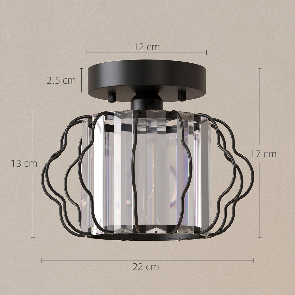 HOMCOM Crystal Ceiling Light Fixtures, Modern Semi-Flush Ceiling Lighting with Crystal Strips, 2 Pack, Black