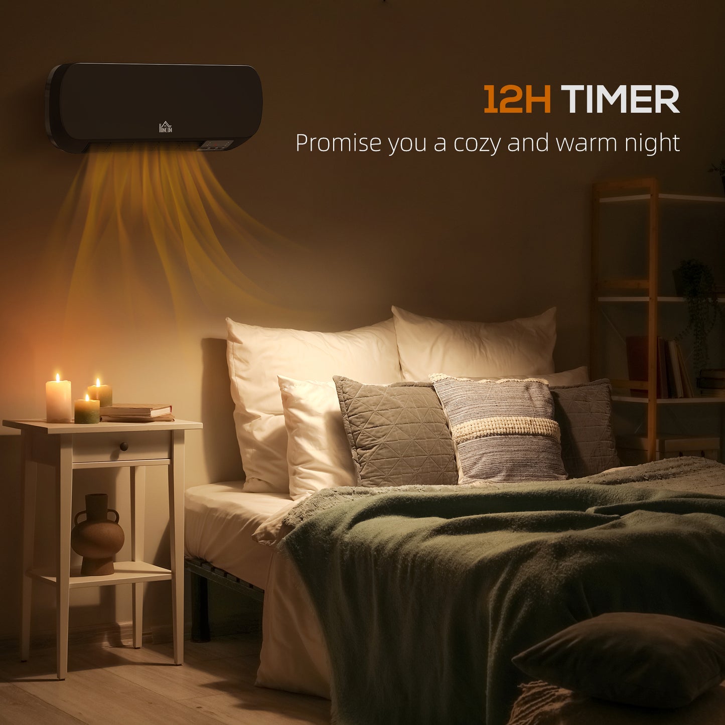 HOMCOM 2000W Wall Mounted Ceramic Space Heater, 10-49Â°C Temperature, Black