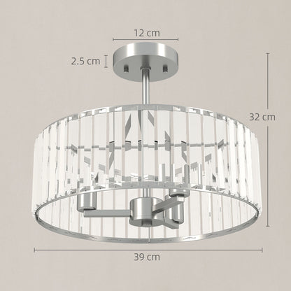 HOMCOM Crystal Ceiling Light Fixture Set of 2, Semi Flush Mount Modern Chandelier for Living Room, Bedroom and Hallway, 3-Lights with E14 Base, Silver Tone