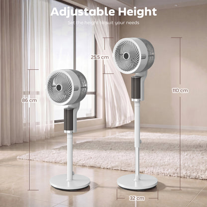 HOMCOM 20 dB Silent Standing Fan for Bedroom, 44" Pedestal Fan with 90° Oscillating, 8 Speeds and LED Light, White