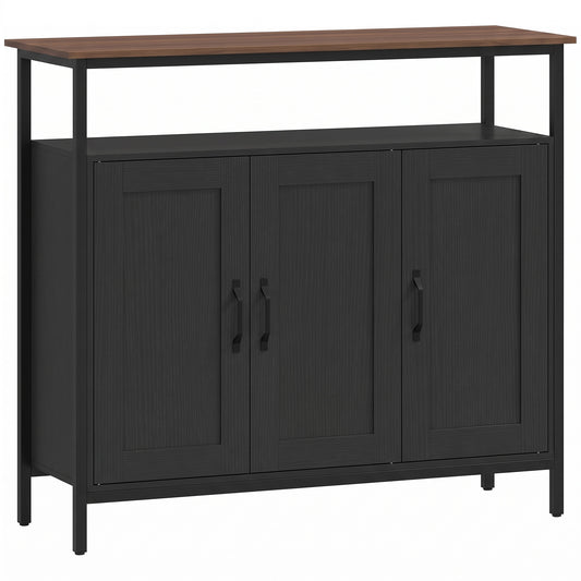 HOMCOM Industrial Kitchen Sideboard with Open Shelf, 2 Cabinets, Adjustable Shelves for Living Room, Dining Room, Black