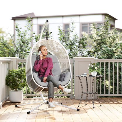 Outsunny Hanging Egg Chair Outdoor Indoor, Swing Hammock Chair with Stand, Cushions, Lumbar Pillow, Adjustable Height and Steel Frame for Garden Patio Lounge Porch, Light Grey
