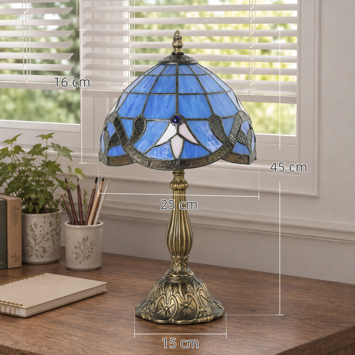 HOMCOM Tiffany Stained Glass Table Lamp, Handmade Antique Bedside Lamp for Bedroom, Living Room, Nightstand, Purple