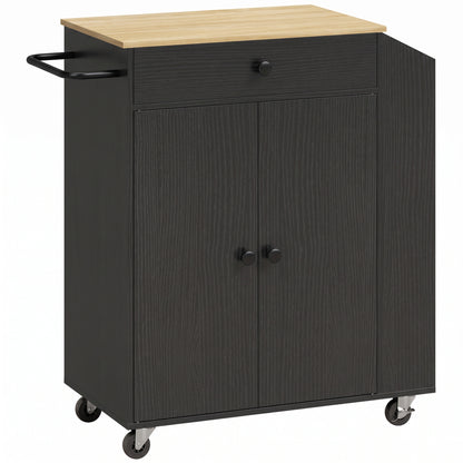 HOMCOM Rolling Kitchen Island with 3-Tier Spice Rack, Kitchen Storage Cart with Drawer and Towel Rack, Black