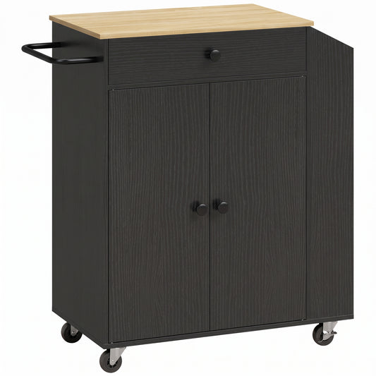 HOMCOM Rolling Kitchen Island with 3-Tier Spice Rack, Kitchen Storage Cart with Drawer and Towel Rack, Black