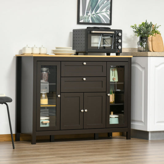 HOMCOM Modern Storage Cabinet, Sideboard with Oak Top, 4 Doors, 2 Drawers and 5 Adjustable Shelves, Black Brown