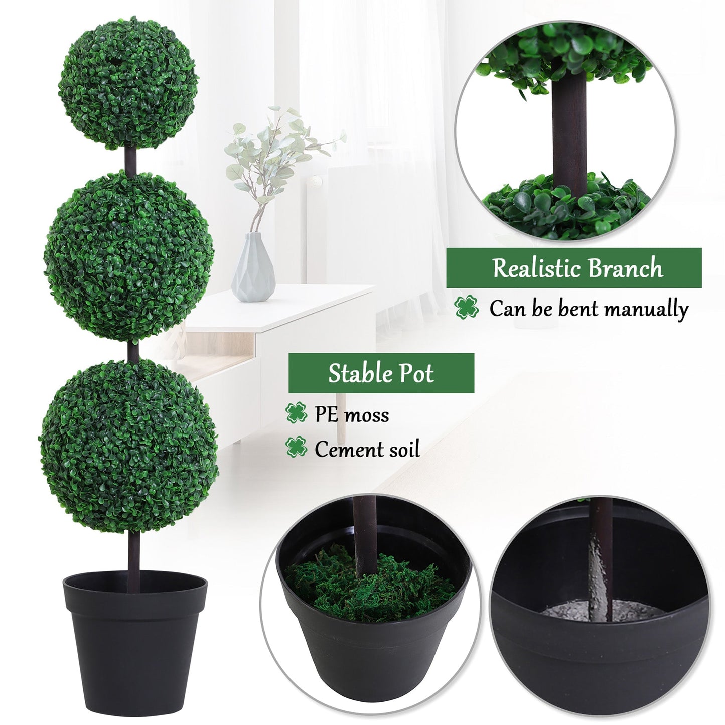 Outsunny Artificial Plants Honeysuckle Flower in Pot Fake Plants with Curved Boots for Indoor 15x15x150cm White