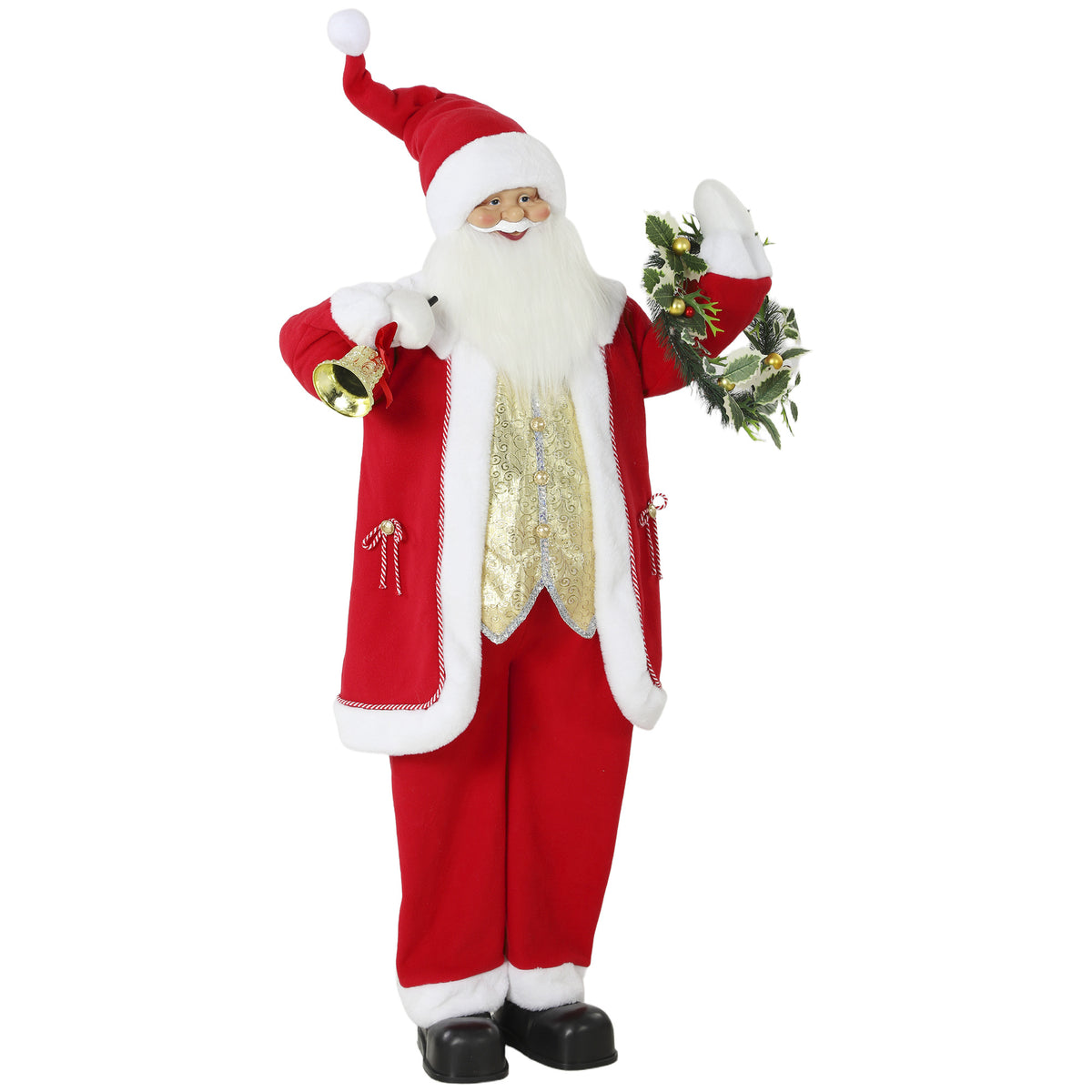HOMCOM 5ft Life Size Singing Santa Claus, Standing Christmas Animated Santa Figure with Bell and Wreath, Sound/Touch Activated