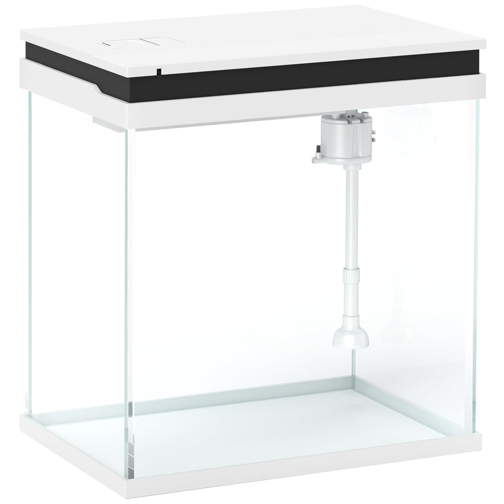 PawHut 14L Glass Fish Tank With Filter System, LED Lights, Water Pump, White