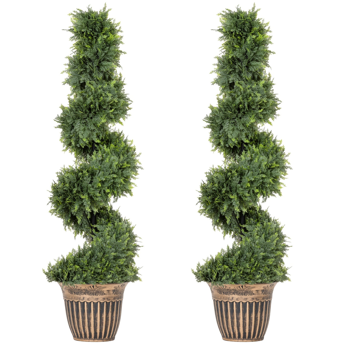 HOMCOM Set of 2 Artificial Plants, Topiary Spiral Cypressd Trees with Pot, for Home Indoor Outdoor Decor, 120cm