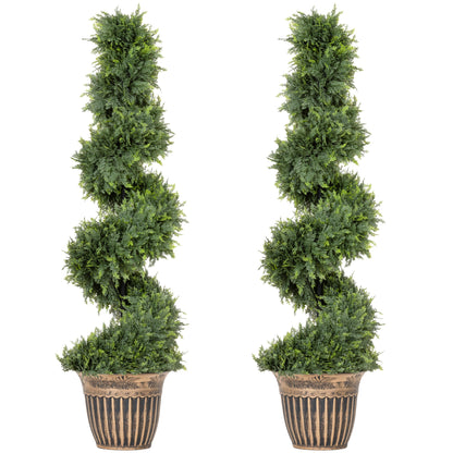 HOMCOM Set of 2 Artificial Plants, Topiary Spiral Cypressd Trees with Pot, for Home Indoor Outdoor Decor, 120cm