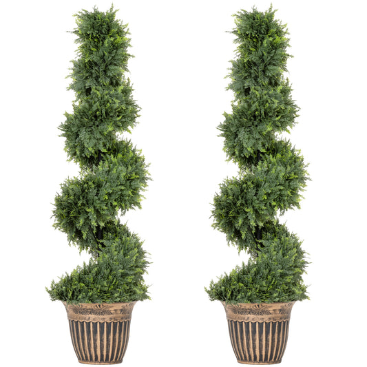 HOMCOM Set of 2 Artificial Plants, Topiary Spiral Cypressd Trees with Pot, for Home Indoor Outdoor Decor, 120cm