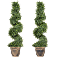 HOMCOM Set of 2 Artificial Plants, Topiary Spiral Cypressd Trees with Pot, for Home Indoor Outdoor Decor, 120cm