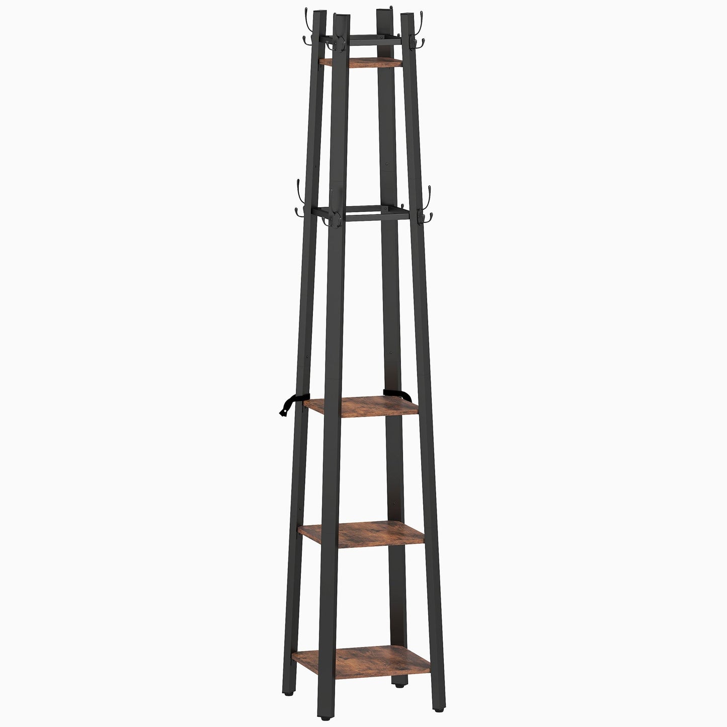 HOMCOM Industrial-Style Four Shelf Coat Stand - Brown/Black