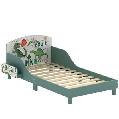AIYAPLAY Toddler Bed with Bedside Storage and Guard Rails for 3-8, Fits 140 x 70 x 10cm Mattress, Green Dinosaur Print