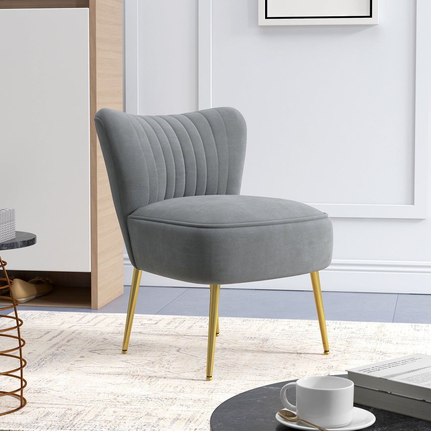 HOMCOM Velvet-Feel Tub Accent Chair - Grey