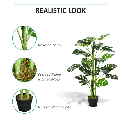 Outsunny 100cm/3.3FT Artificial Monstera Tree Decorative Cheese Plant 21 Leaves with Nursery Pot, Fake Tropical Palm Tree for Indoor D√É¬©cor