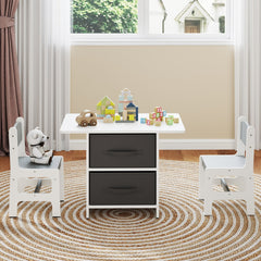 Kids Table and 2 Chairs Set, 3 Piece Desk Set with Removable Storage Baskets for Playroom Grey