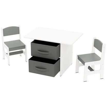 Kids Table and 2 Chairs Set, 3 Piece Desk Set with Removable Storage Baskets for Playroom Grey