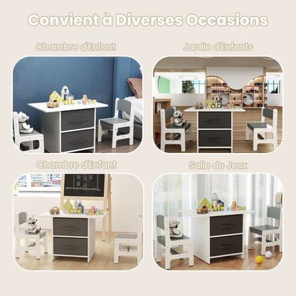 Kids Table and 2 Chairs Set, 3 Piece Desk Set with Removable Storage Baskets for Playroom Grey