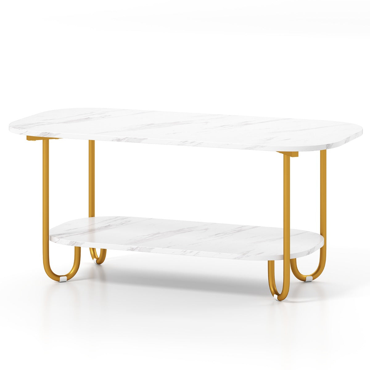 Faux Marble Top Coffee Table with Heavy-duty Metal Frame-White