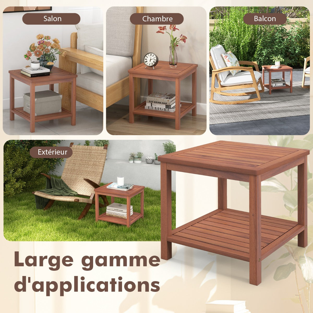 2-Tier Wooden Side Table with Slatted Tabletop