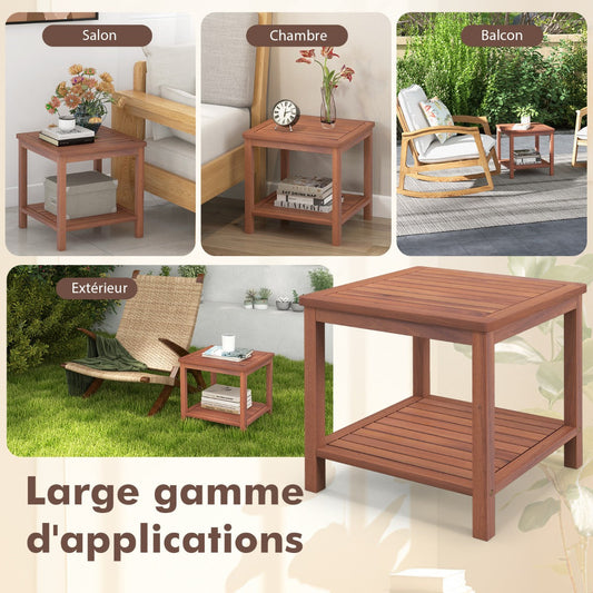 2-Tier Wooden Side Table with Slatted Tabletop