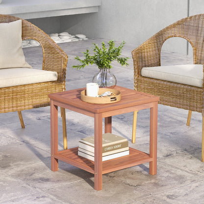 2-Tier Wooden Side Table with Slatted Tabletop