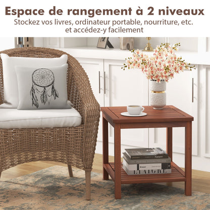 2-Tier Wooden Side Table with Slatted Tabletop