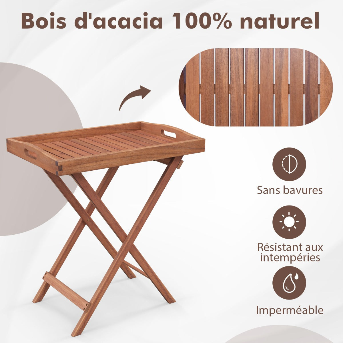 Wooden Side Table with Slatted Tabletop and Sturdy X-shaped Frame-C