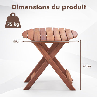 Wooden Side Table with Slatted Tabletop and Sturdy X-shaped Frame-B
