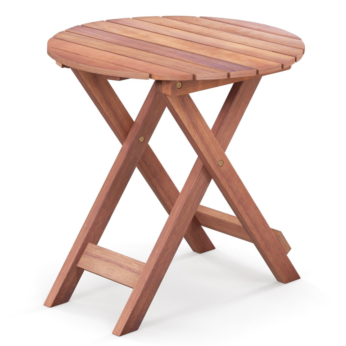Wooden Side Table with Slatted Tabletop and Sturdy X-shaped Frame-B