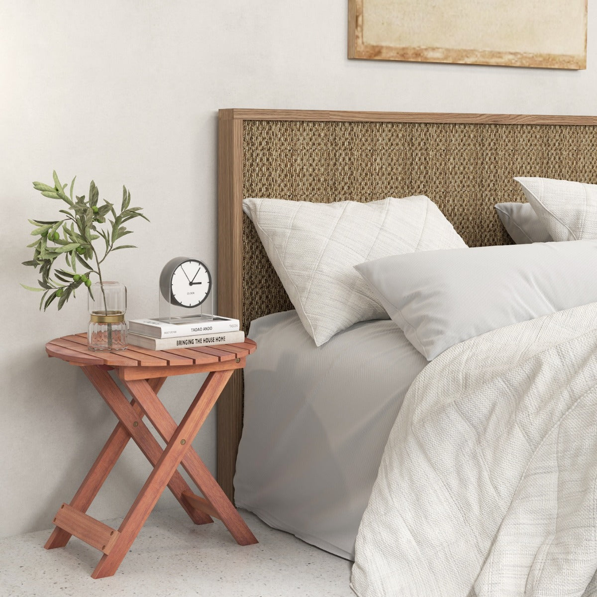 Wooden Side Table with Slatted Tabletop and Sturdy X-shaped Frame-B