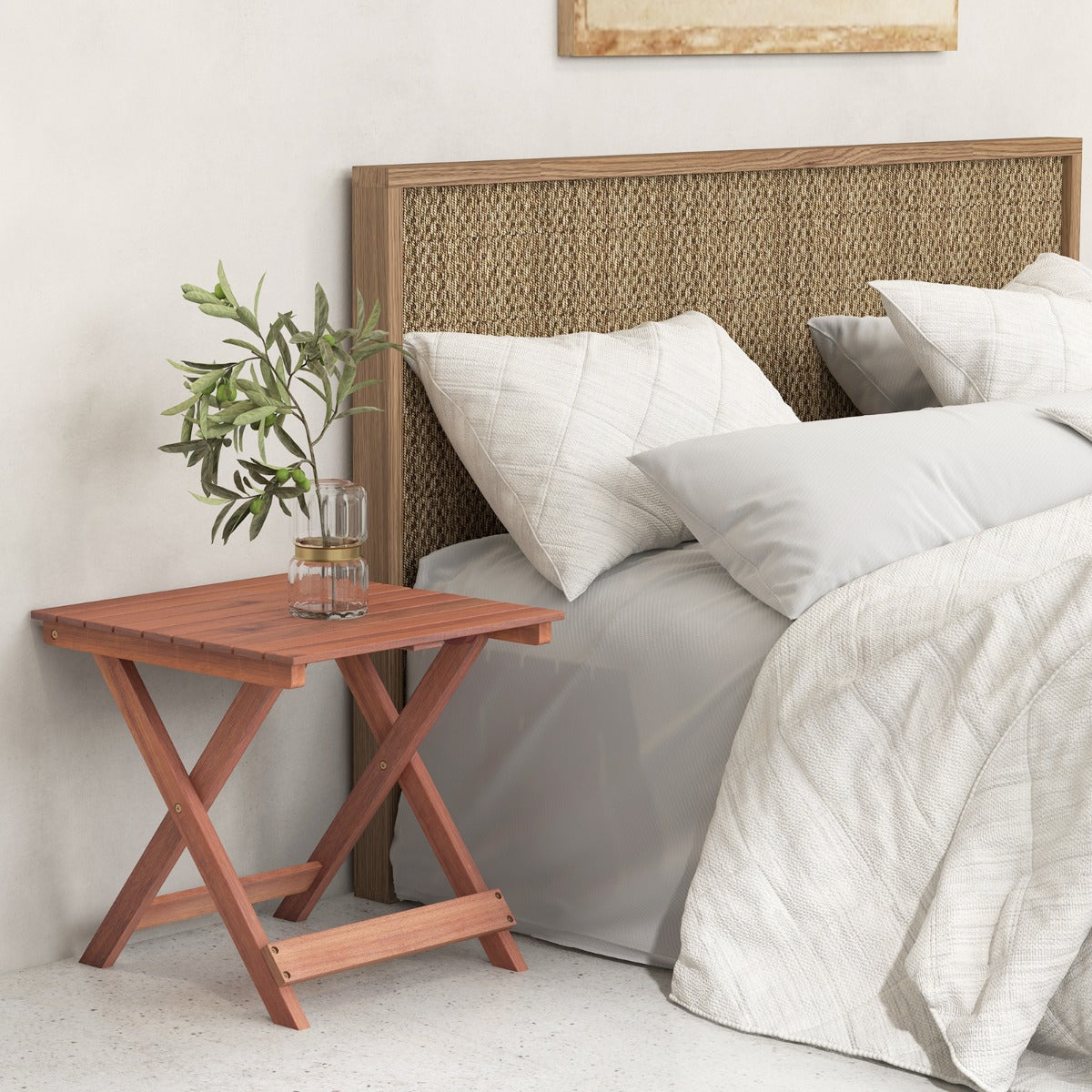 Wooden Side Table with Slatted Tabletop and Sturdy X-shaped Frame-A
