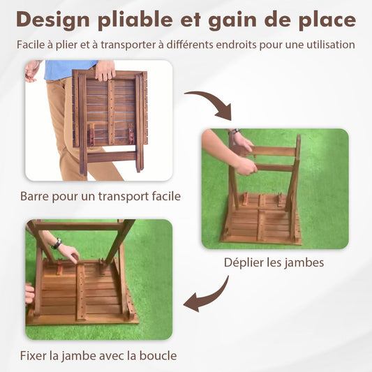 Wooden Side Table with Slatted Tabletop and Sturdy X-shaped Frame-A