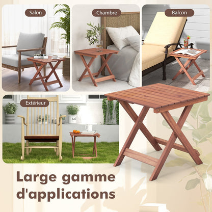 Wooden Side Table with Slatted Tabletop and Sturdy X-shaped Frame-A