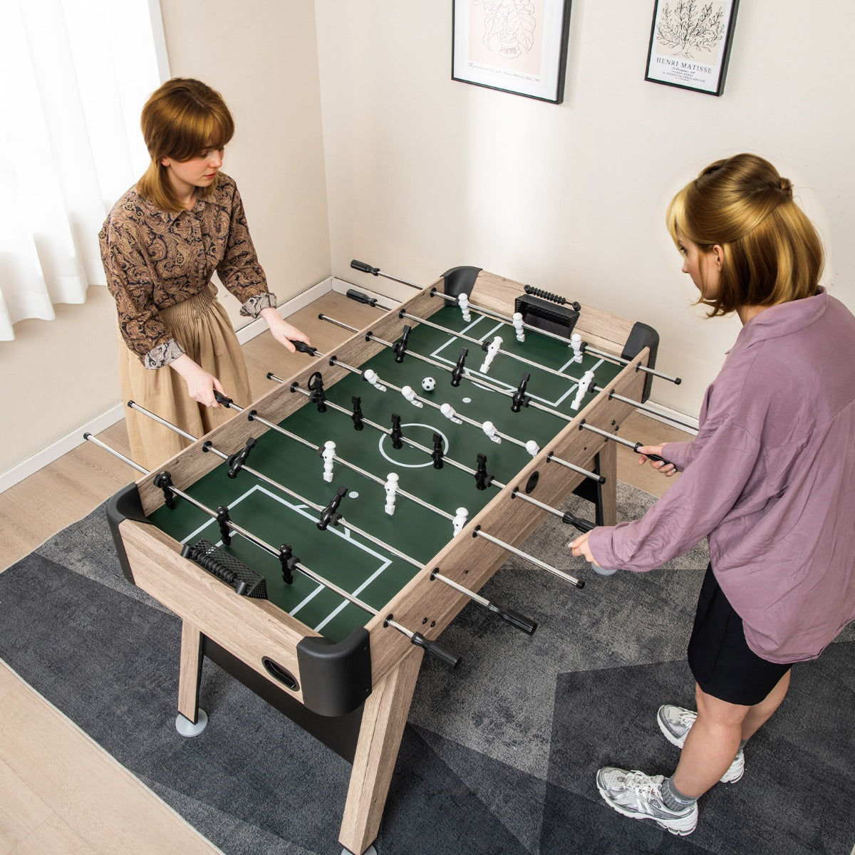 1.2m Foosball Table with 2 Bead Style Scorers and Adjustable Leg Levelers-Natural