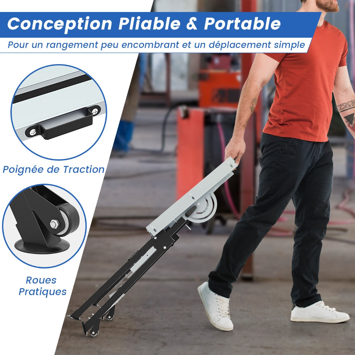 Folding Welding Table with 76 x 51 cm Tabletop and 2 Fixed Wheels-Black