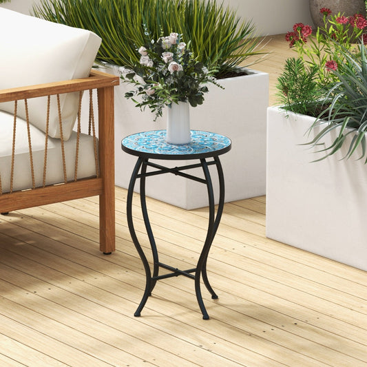 35 cm Round Patio End Table with Ceramic Tile Top