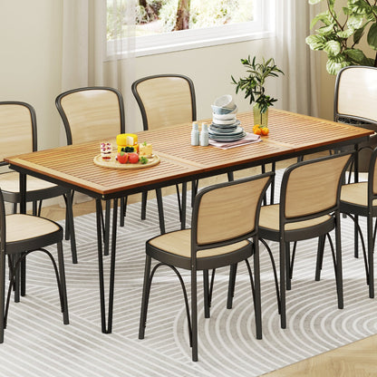 Outdoor Table for 8 People 200 cm Rectangular Table Acacia Wood Top Metal Frame 5 cm Parasol Hole
