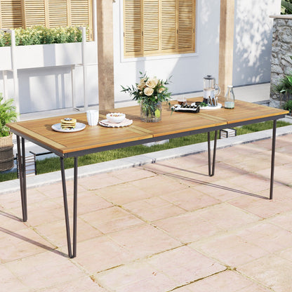 Outdoor Table for 8 People 200 cm Rectangular Table Acacia Wood Top Metal Frame 5 cm Parasol Hole