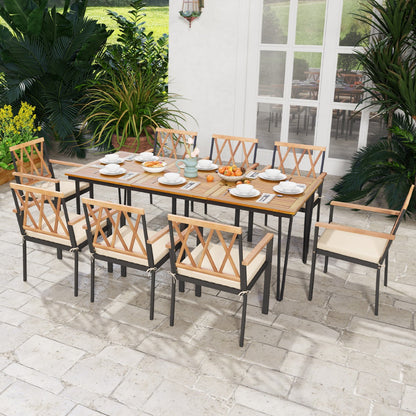 Outdoor Table for 8 People 200 cm Rectangular Table Acacia Wood Top Metal Frame 5 cm Parasol Hole