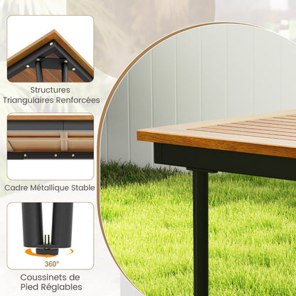 Outdoor Table for 8 People 200 cm Rectangular Table Acacia Wood Top Metal Frame 5 cm Parasol Hole