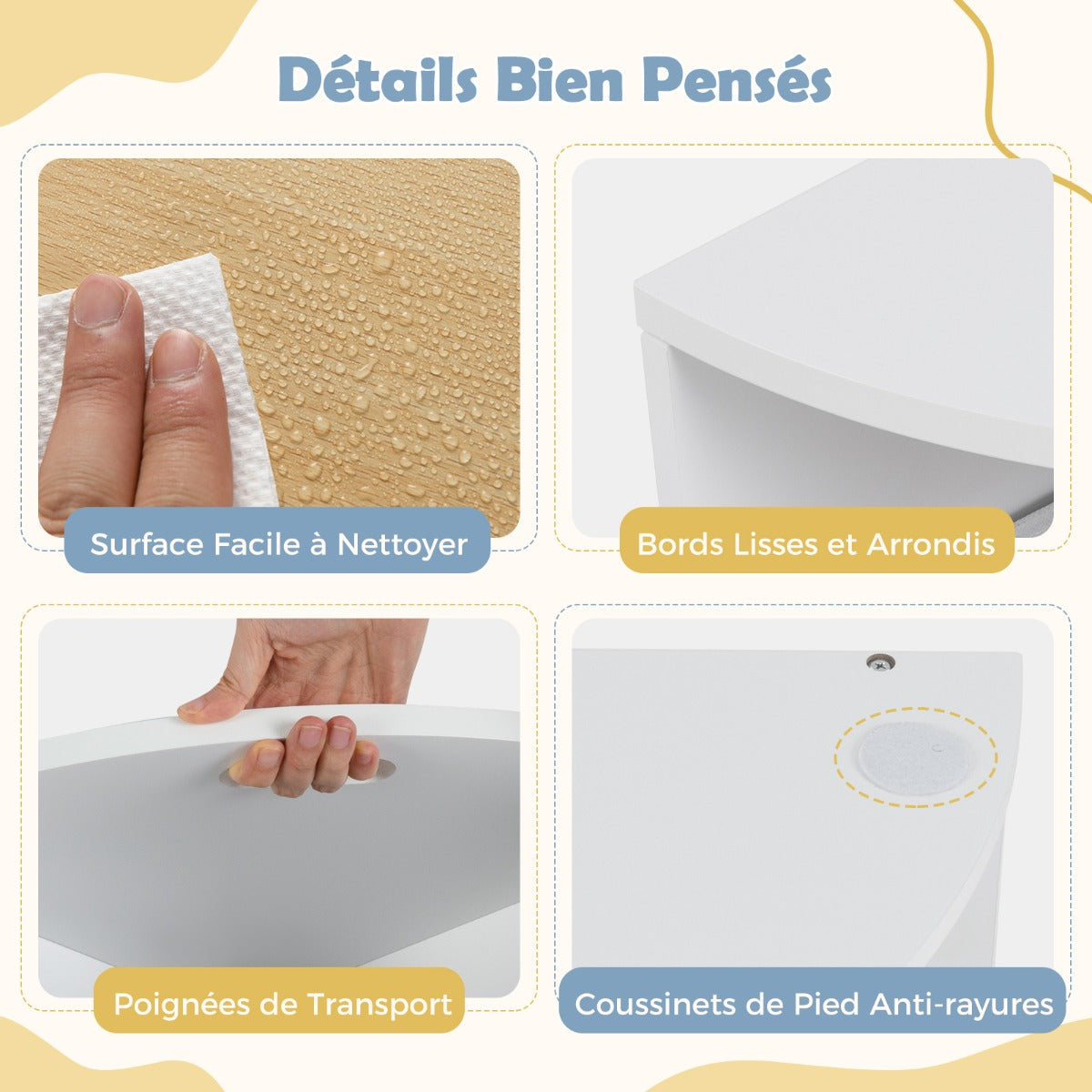 5 Piece Kids Table and Chair Set with 4 Storage Stools-Natural