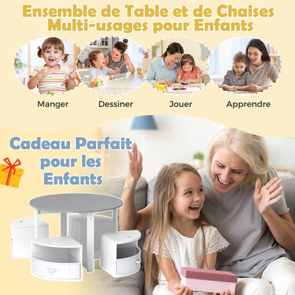 5 Piece Kids Table and Chair Set with 4 Storage Stools-Grey