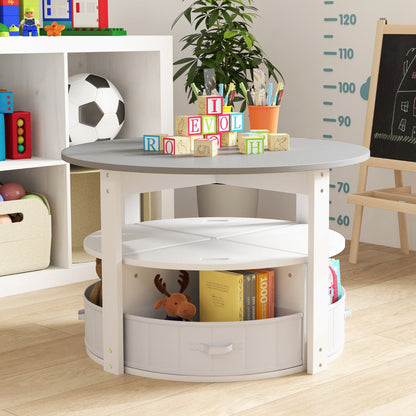 5 Piece Kids Table and Chair Set with 4 Storage Stools-Grey