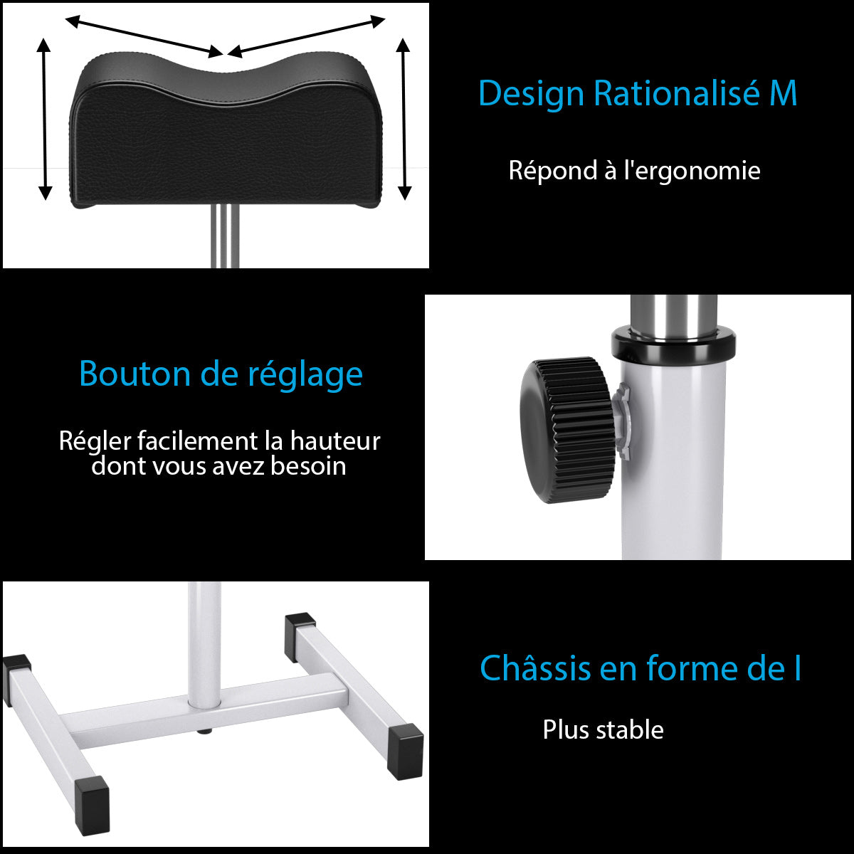 Adjustable Pedicure Manicure Technician Nail Footrest Salon Spa Equipment-Black