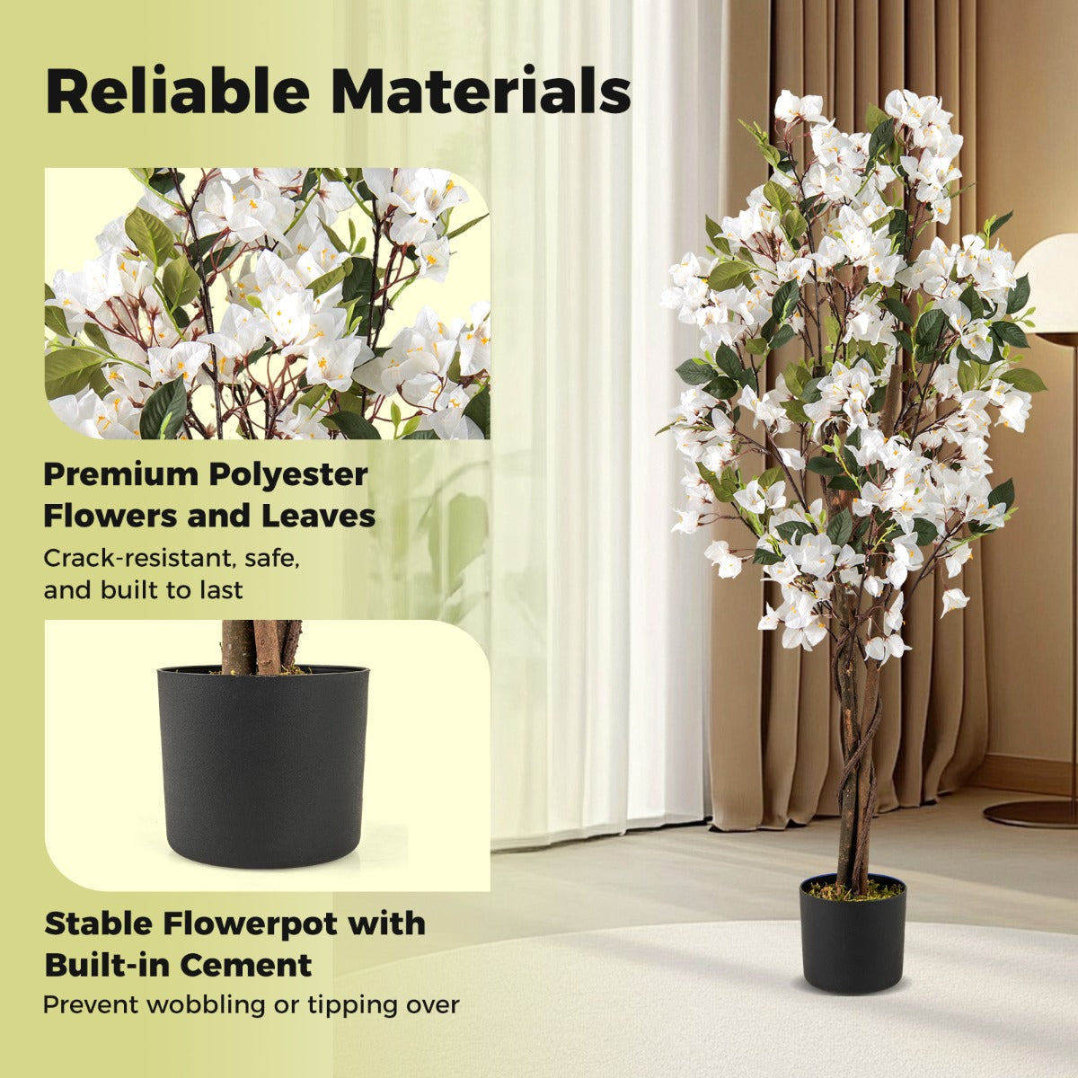 120 CM Tall Artificial Bougainvillea Tree with Blooming Flowers-White
