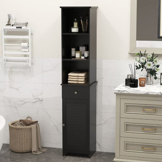 Tall Bathroom Cabinet with Adjustable Shelves-Black