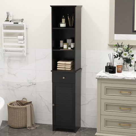 Tall Bathroom Cabinet with Adjustable Shelves-Black